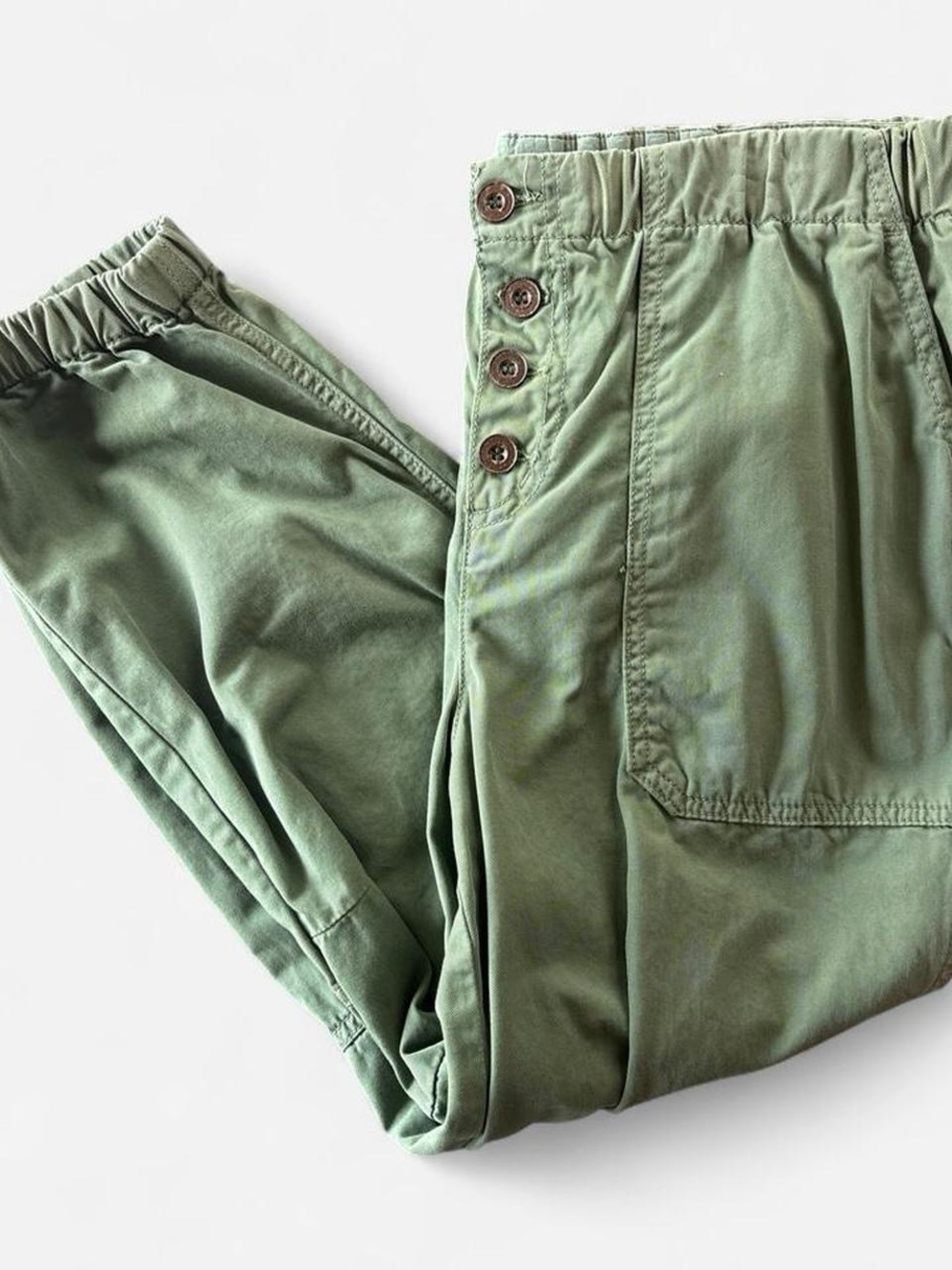 Free People Olive Green Button-Front Relaxed Trousers